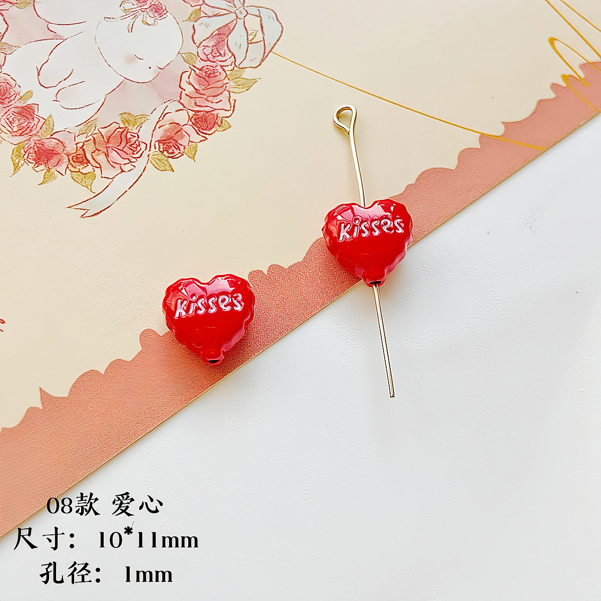 Christmas Painted Alloy Metal Beads Bright Red Glossy White 10pcs 11