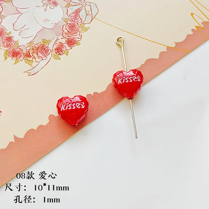 Christmas Painted Alloy Metal Beads Bright Red Glossy White 10pcs 11