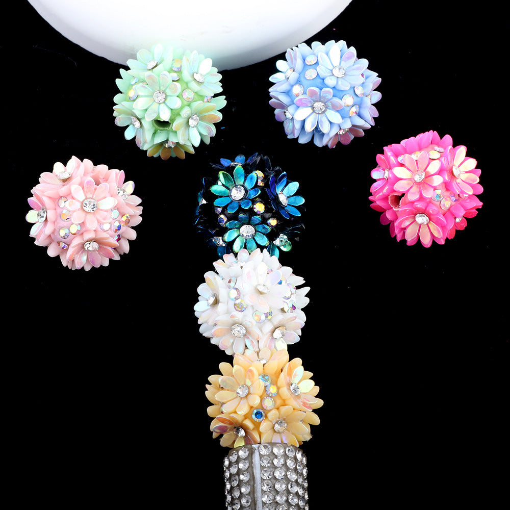Flower Cluster Clay Beads 20mm Colorful Pastel Rhinestone 6pcs 3