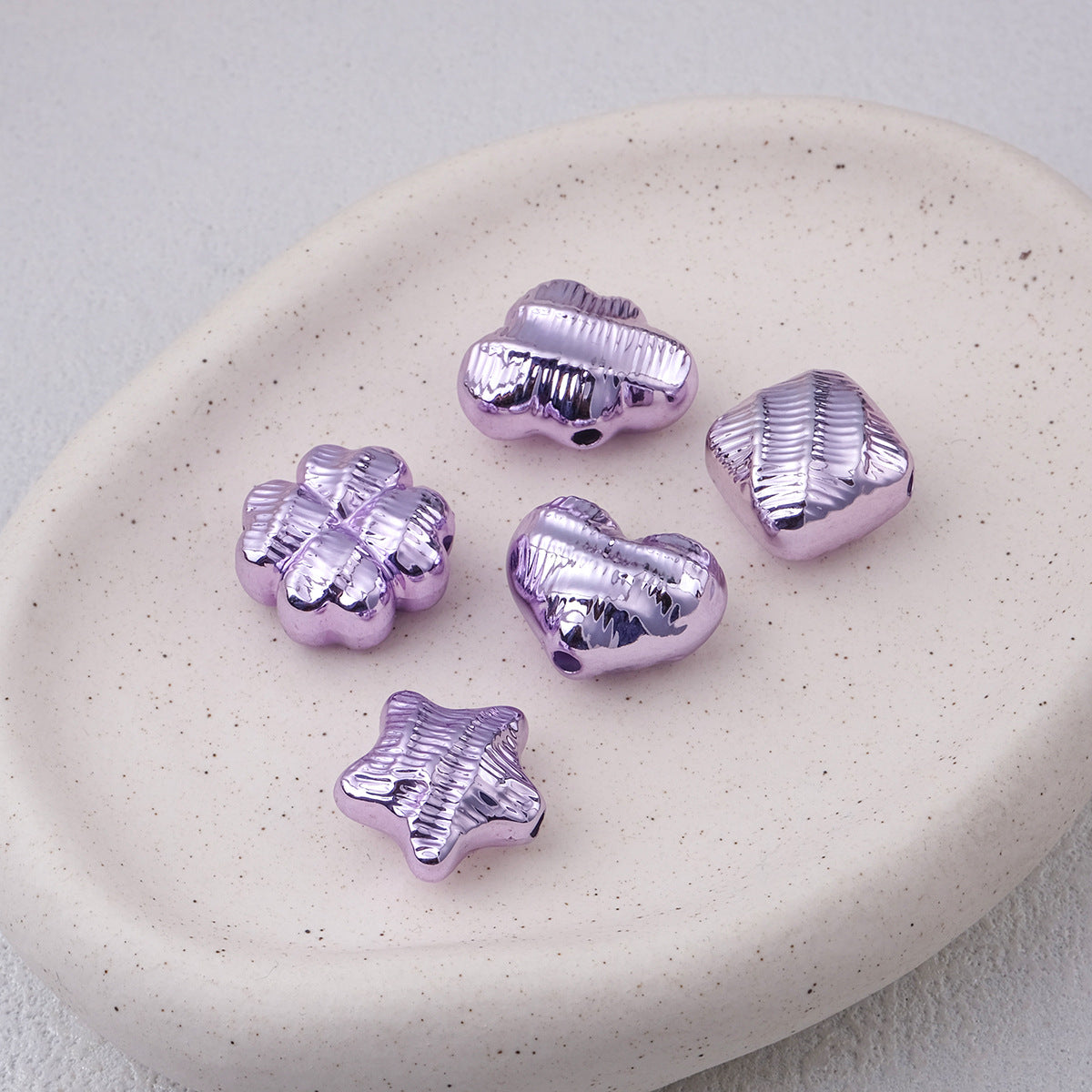 Metallic Wrinkle Heart Star Cube Clover Acrylic Beads Colorful 20pcs 8