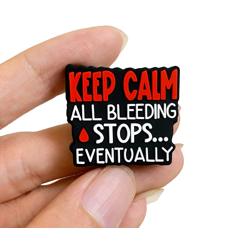 Silicone Focal Beads Keep Calm Black Red Bold Text Blood Drop 20pcs 5