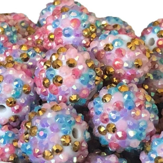 Rhinestone Bubblegum Beads 10-22mm Pink Blue Gold Striped Resin 5pcs 3