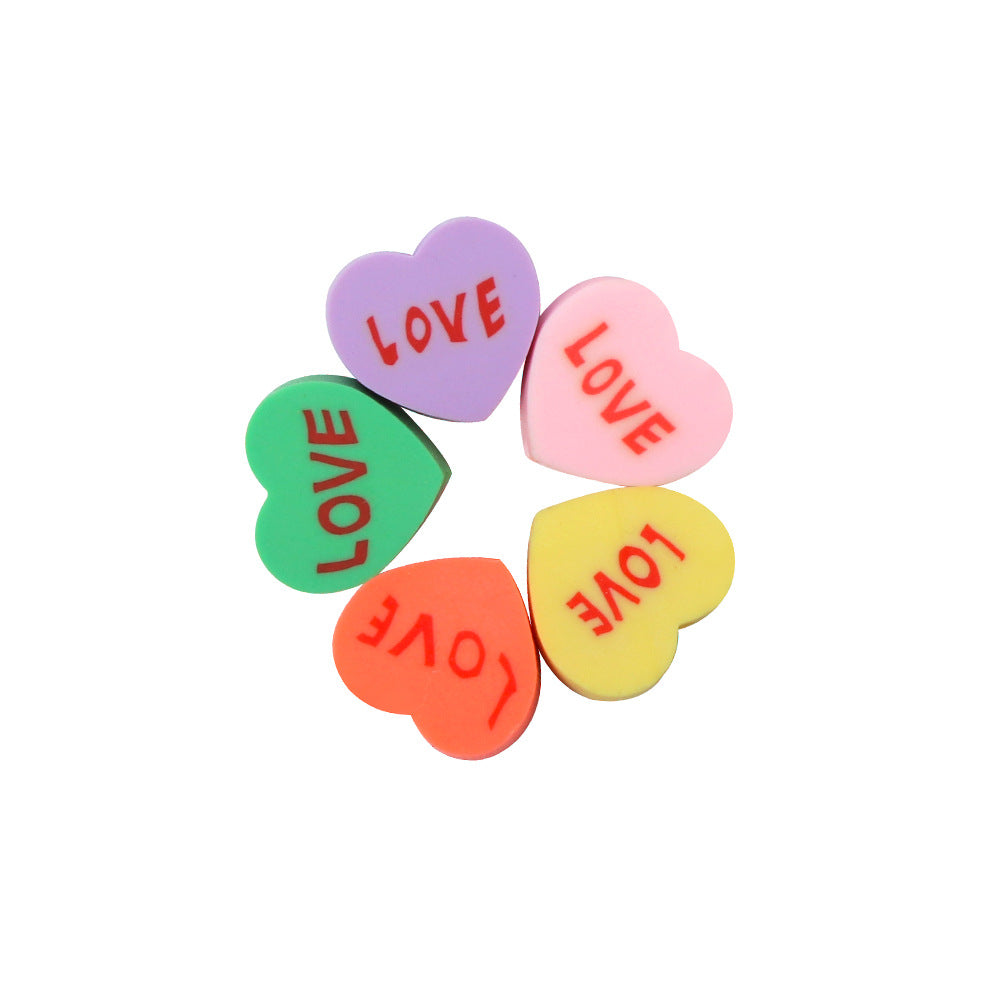 Heart Clay Beads 10mm Love Letter Pastel Colors Polymer 100pcs 5