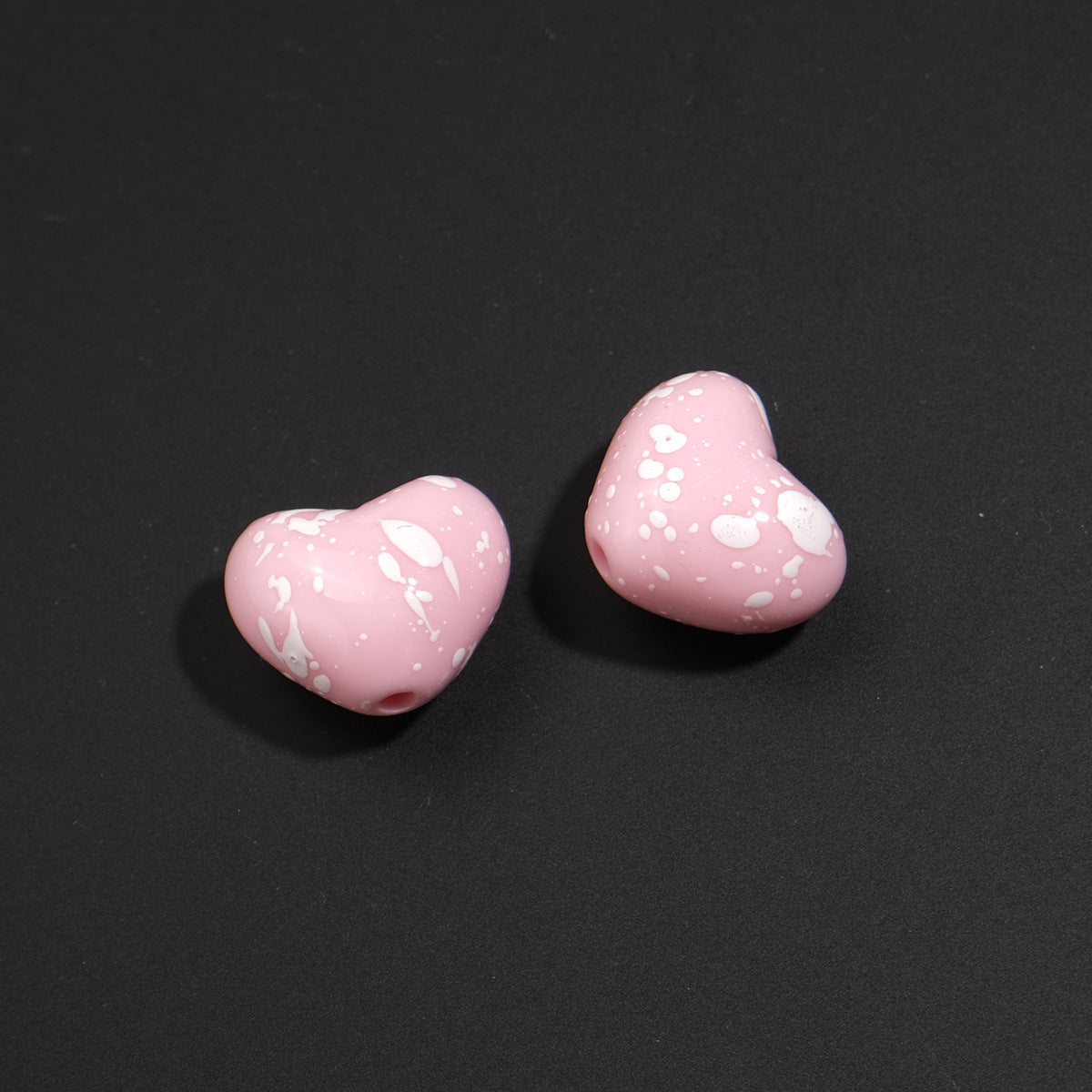 Plaid and Splashed Ink Pattern Heart Acrylic Beads 18mm 20pcs 14