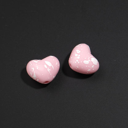 Plaid and Splashed Ink Pattern Heart Acrylic Beads 18mm 20pcs 14