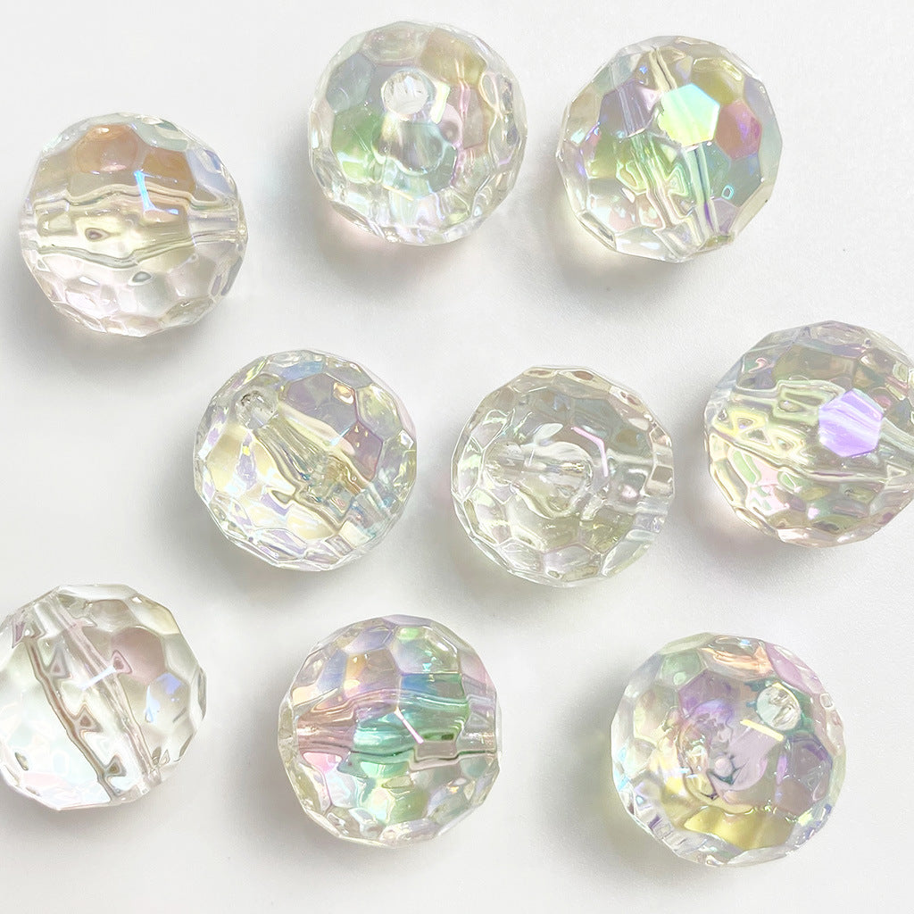 Transparent Football Faceted Acrylic Beads 14-16mm UV Plating 50pcs 6