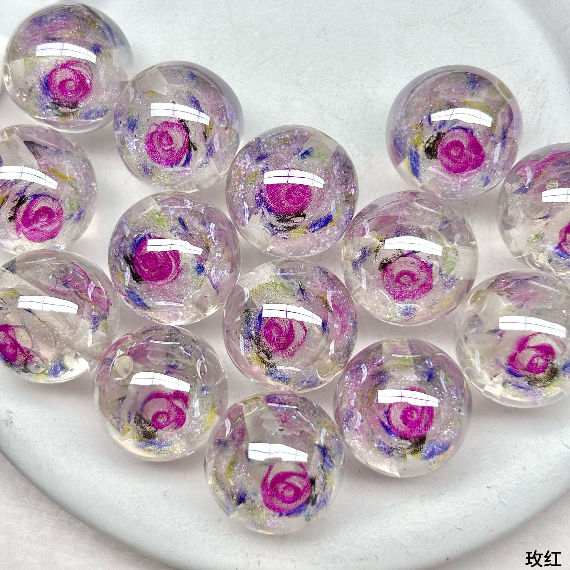 Luminous Rose Resin Beads 16mm Round Multicolor 10pcs