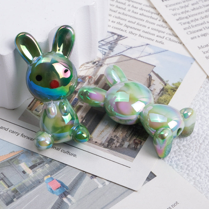 Plating Rabbit Acrylic Beads 38mm Dual Color Glossy 10pcs 4
