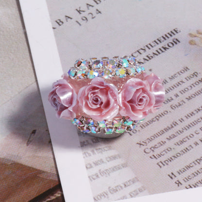 3D Rose Wrapped Rhinestone Beads 22mm Resin Floral Design 10pcs 13