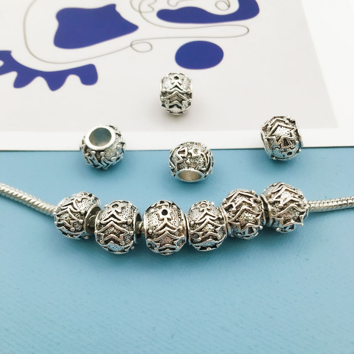 Christmas Series Large Hole Metal Beads Silver Tone Zinc Alloy 1pc 16