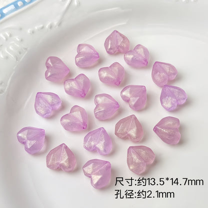 Faceted Glitter Heart Acrylic Beads 14mm Colorful Mixed 30pcs 13