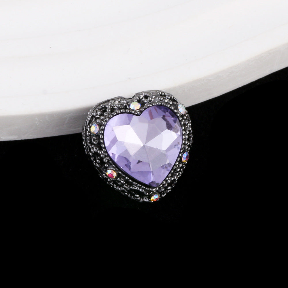 Double-Sided Heart Rhinestone Beads 22mm Alloy Encrusted 10pcs 38