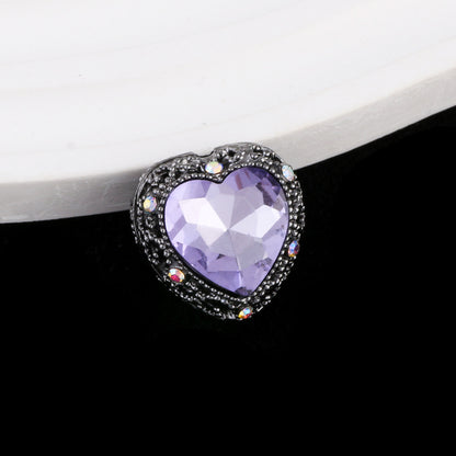 Double-Sided Heart Rhinestone Beads 22mm Alloy Encrusted 10pcs 38