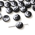 Tai Chi Flat Acrylic Beads 7-13mm Black White Color Printing 5pcs 6