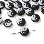 Tai Chi Flat Acrylic Beads 7-13mm Black White Color Printing 5pcs 6