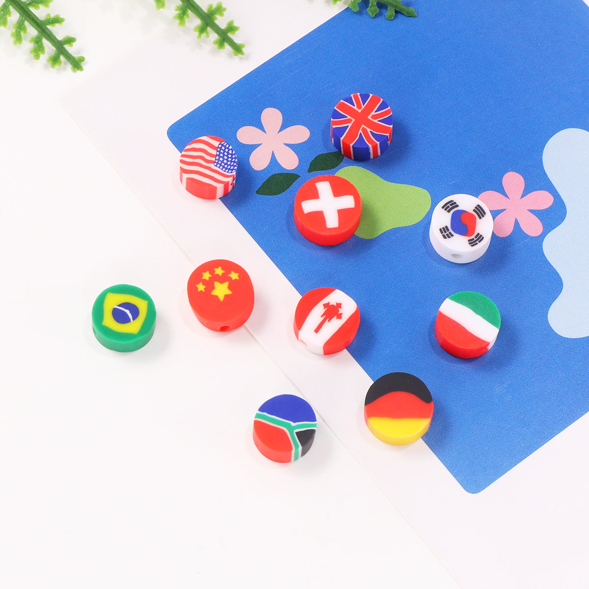 Flat Clay Beads 10mm Polymer Colorful Flag Series 100pcs 2