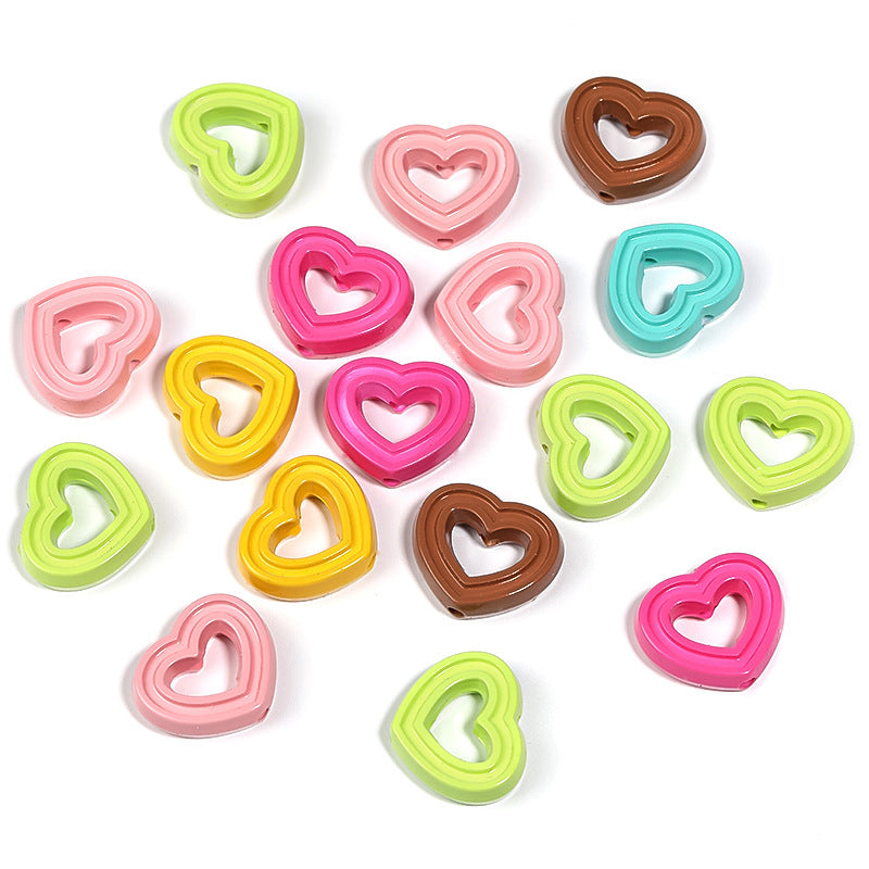 Painted Hollow Heart Acrylic Beads 24x20mm Glossy Layered 50pcs 6