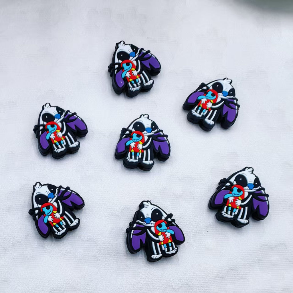 Silicone Focal Beads Purple Stitch Zebra Pattern 20pcs 3
