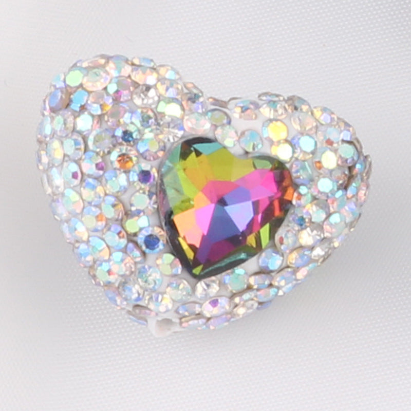 Rhinestone Heart Clay Beads 24mm Colorful Sparkling 6pcs 10