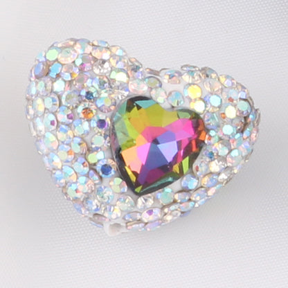 Rhinestone Heart Clay Beads 24mm Colorful Sparkling 6pcs 10