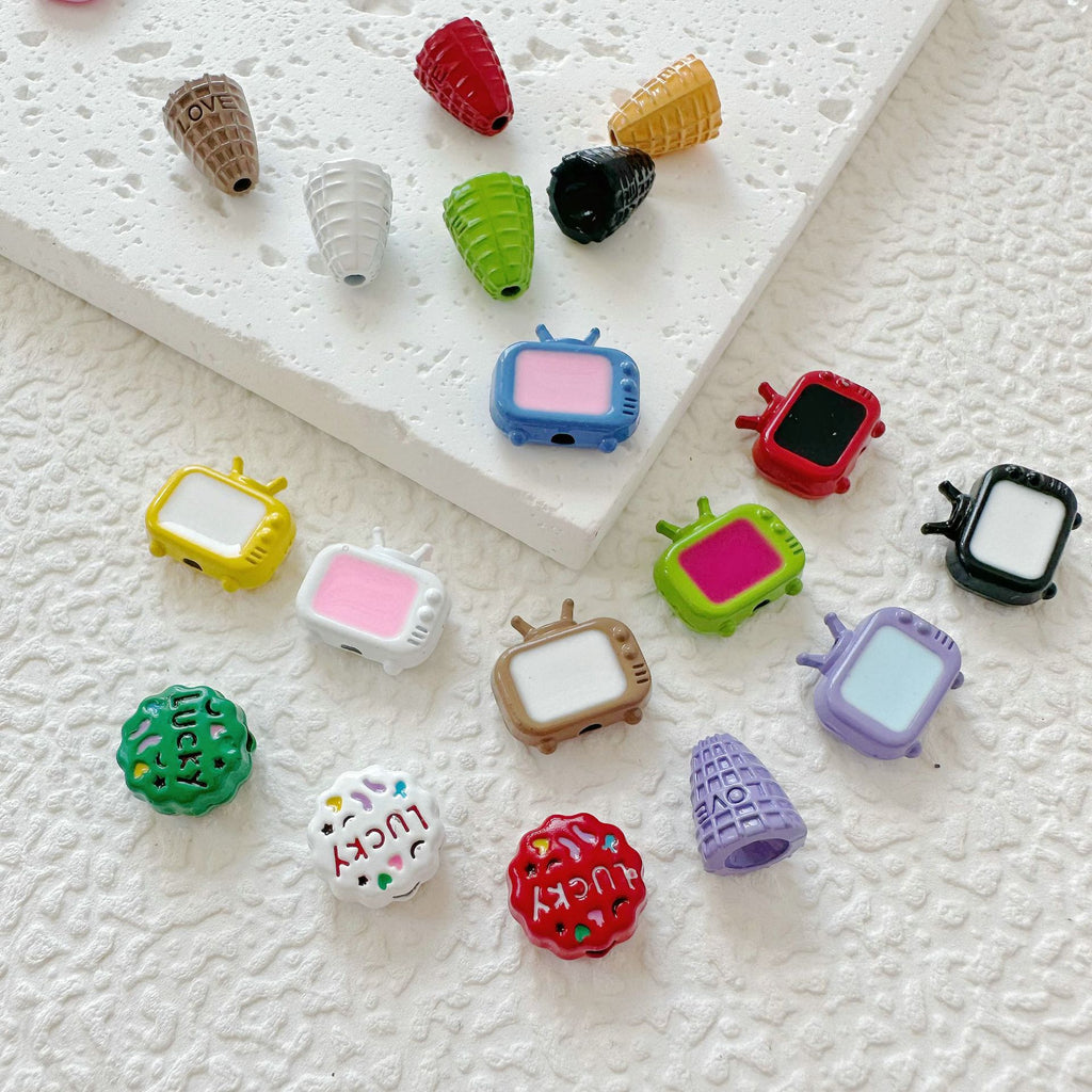 Cupcake and TV Metal Beads Painted Colorful Alloy 20pcs 4