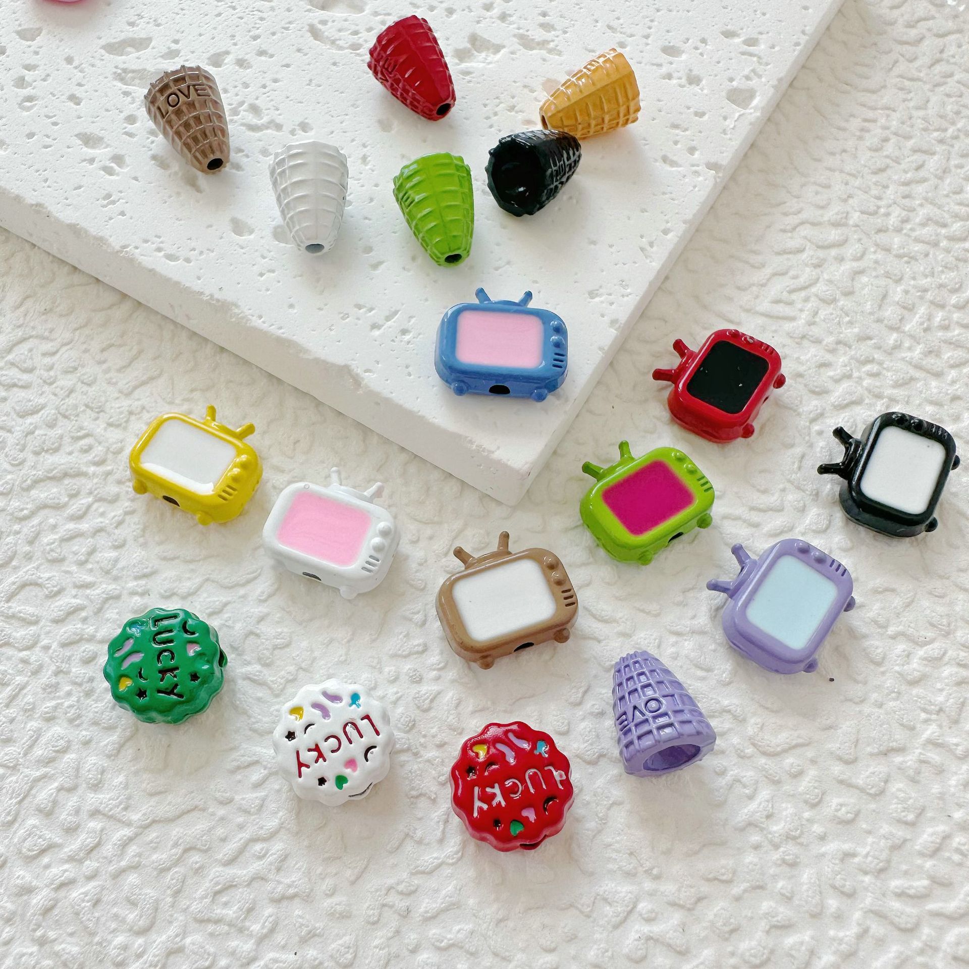 Cupcake and TV Metal Beads Painted Colorful Alloy 20pcs 4