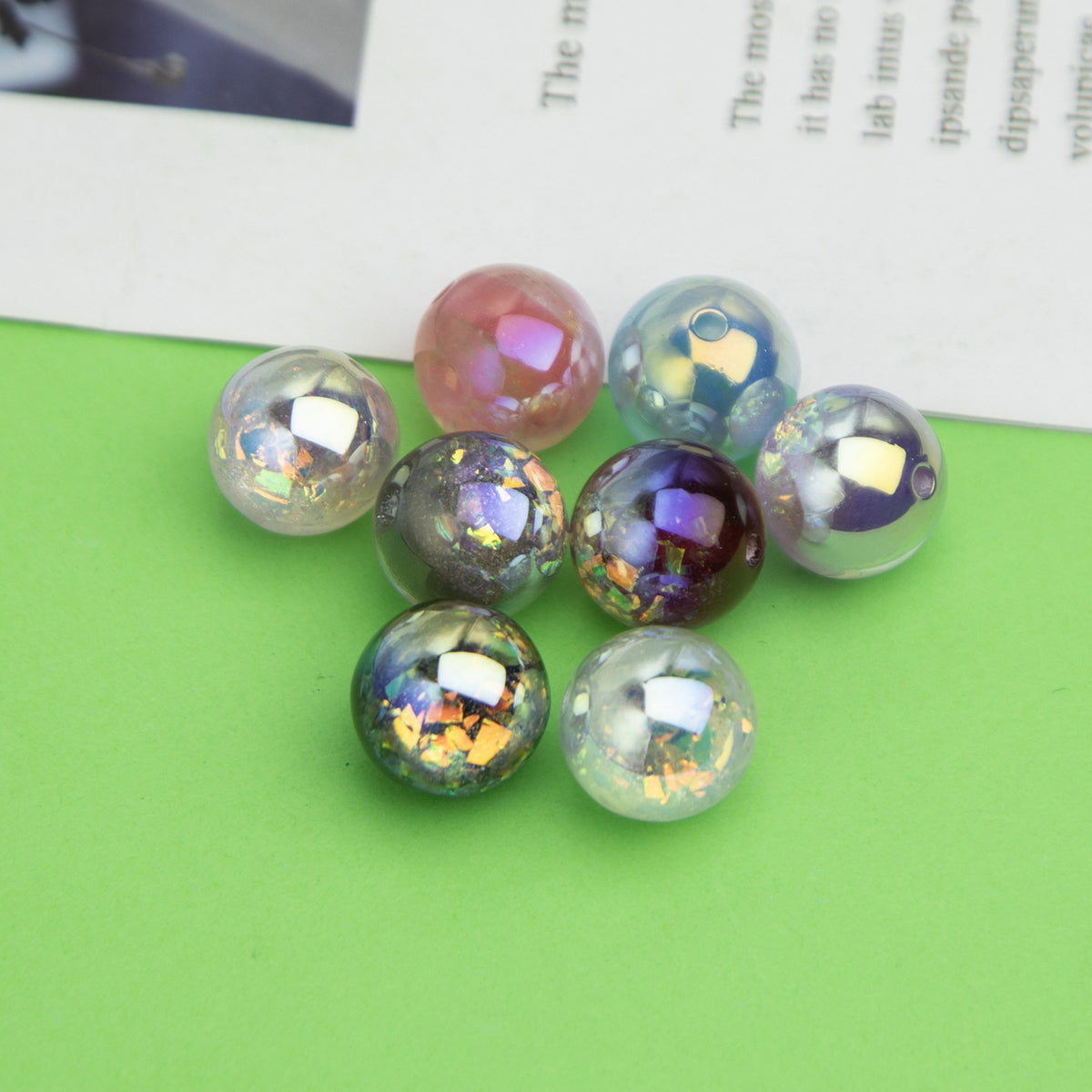 Iridescent Foil Filled Resin Beads 8-16mm Glossy Multicolor 40pcs 3