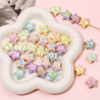 Hand Painted Star Acrylic Beads 19x12mm Pastel Letter 2pcs 3