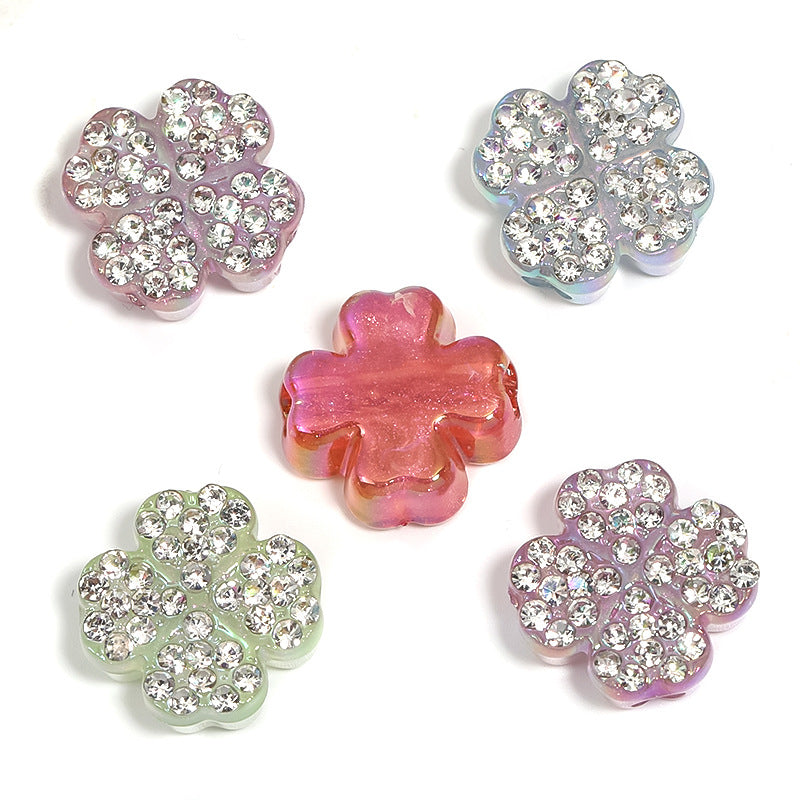 Two-Color Four-Leaf Clover Rhinestone Beads 16mm Acrylic Pave 50pcs 7
