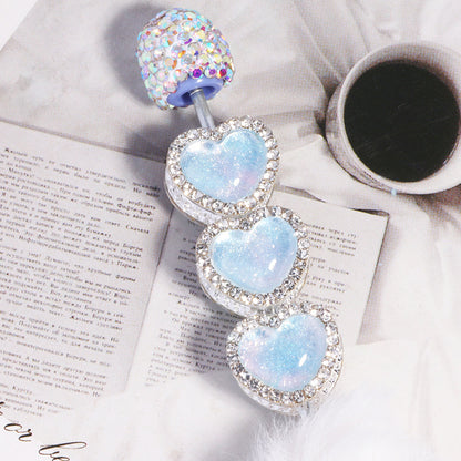 Double Sided Heart Rhinestone Beads 13mm Resin Alloy Sparkle 5pcs 8