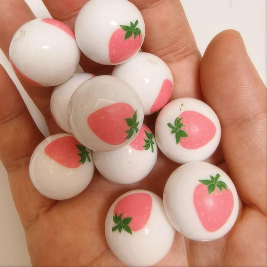 Printed Bubblegum Beads 20mm Pink Strawberries Round 20pcs 2