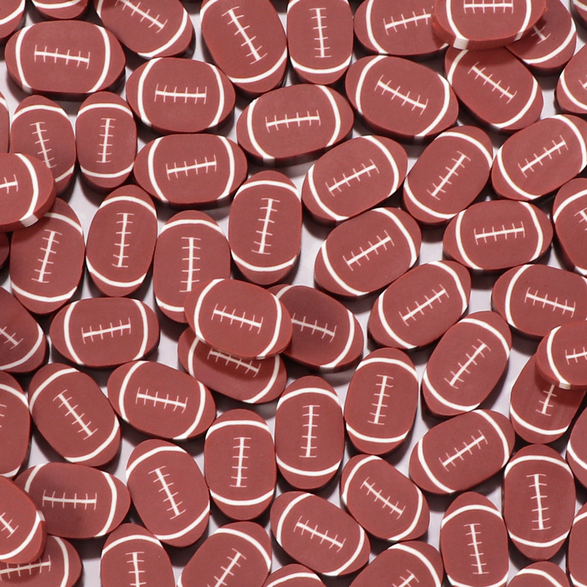 Rugby Clay Beads 10mm Polymer Brown White Laces 50pcs 11
