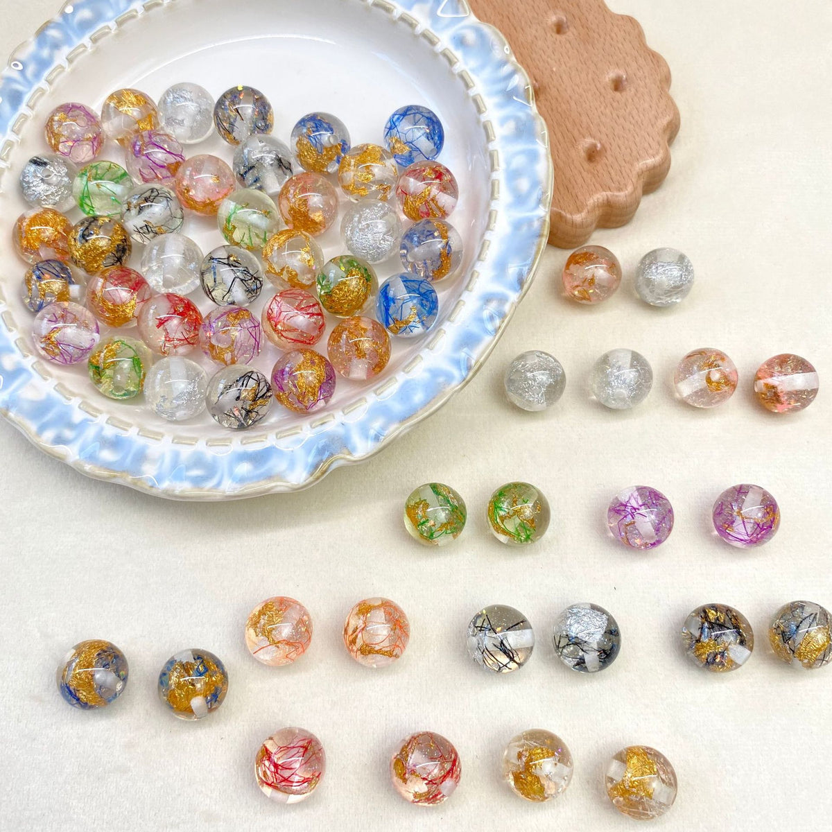 Clear Gild Tinsel Resin Beads 16mm Round Multicolor 50pcs