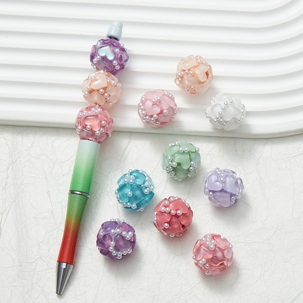 Embellished Bubblegum Beads 20mm Pearl Heart Cluster Assorted Colors 2pcs 3