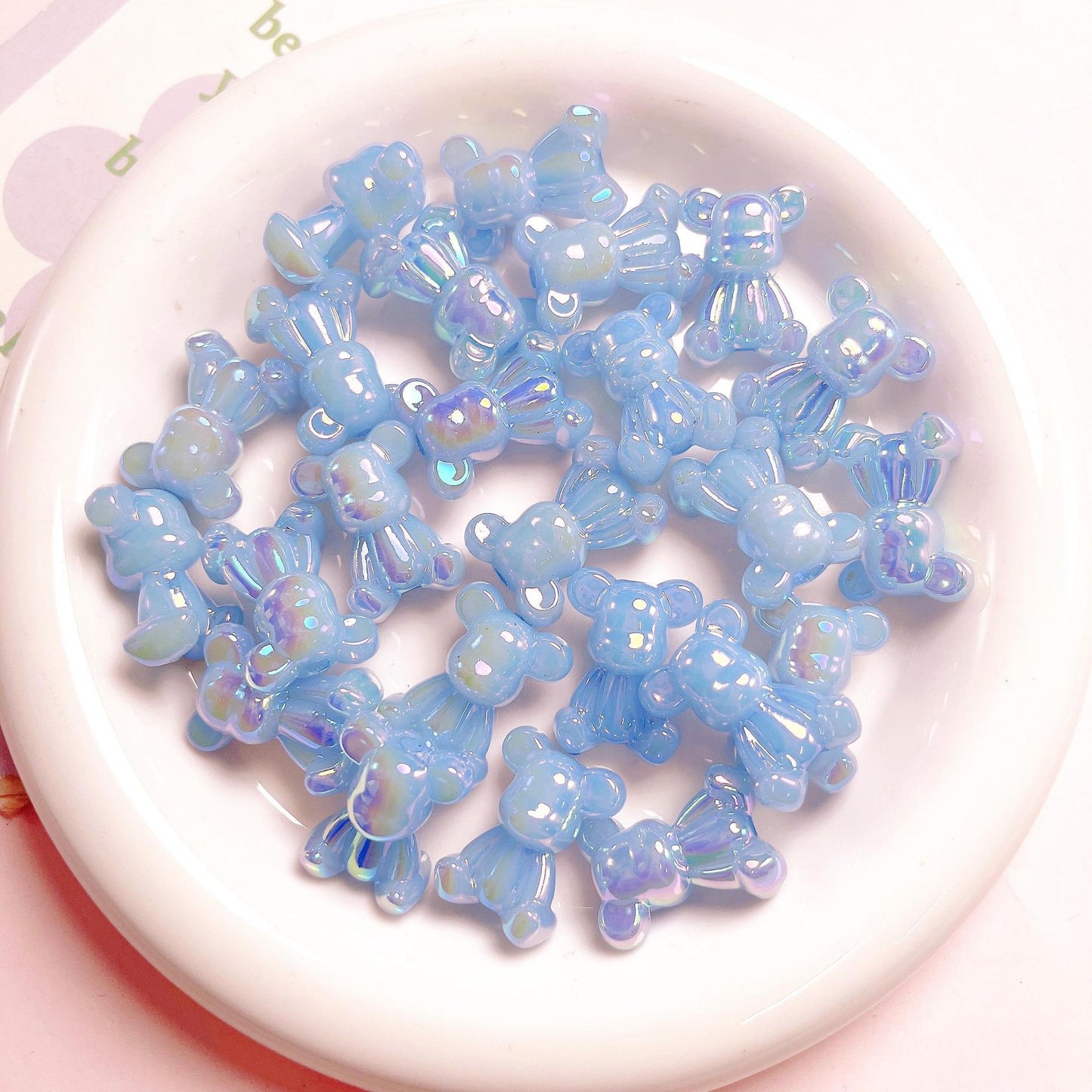 Glow In The Dark Jelly Bear Acrylic Beads 24mm Iridescent Plated 10pcs 7