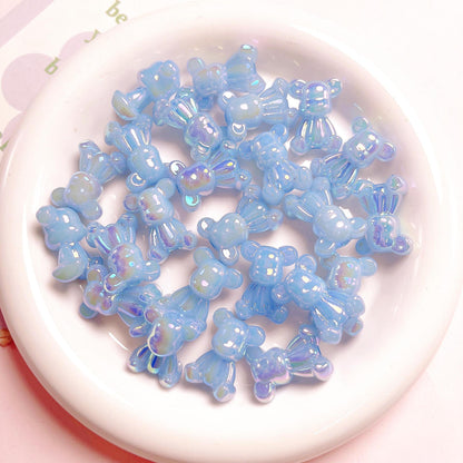 Glow In The Dark Jelly Bear Acrylic Beads 24mm Iridescent Plated 10pcs 7
