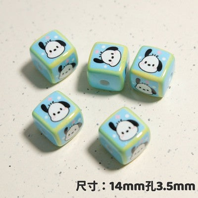 Printed Acrylic Square Beads 15mm Sanrio Pastel Colors 10pcs 13
