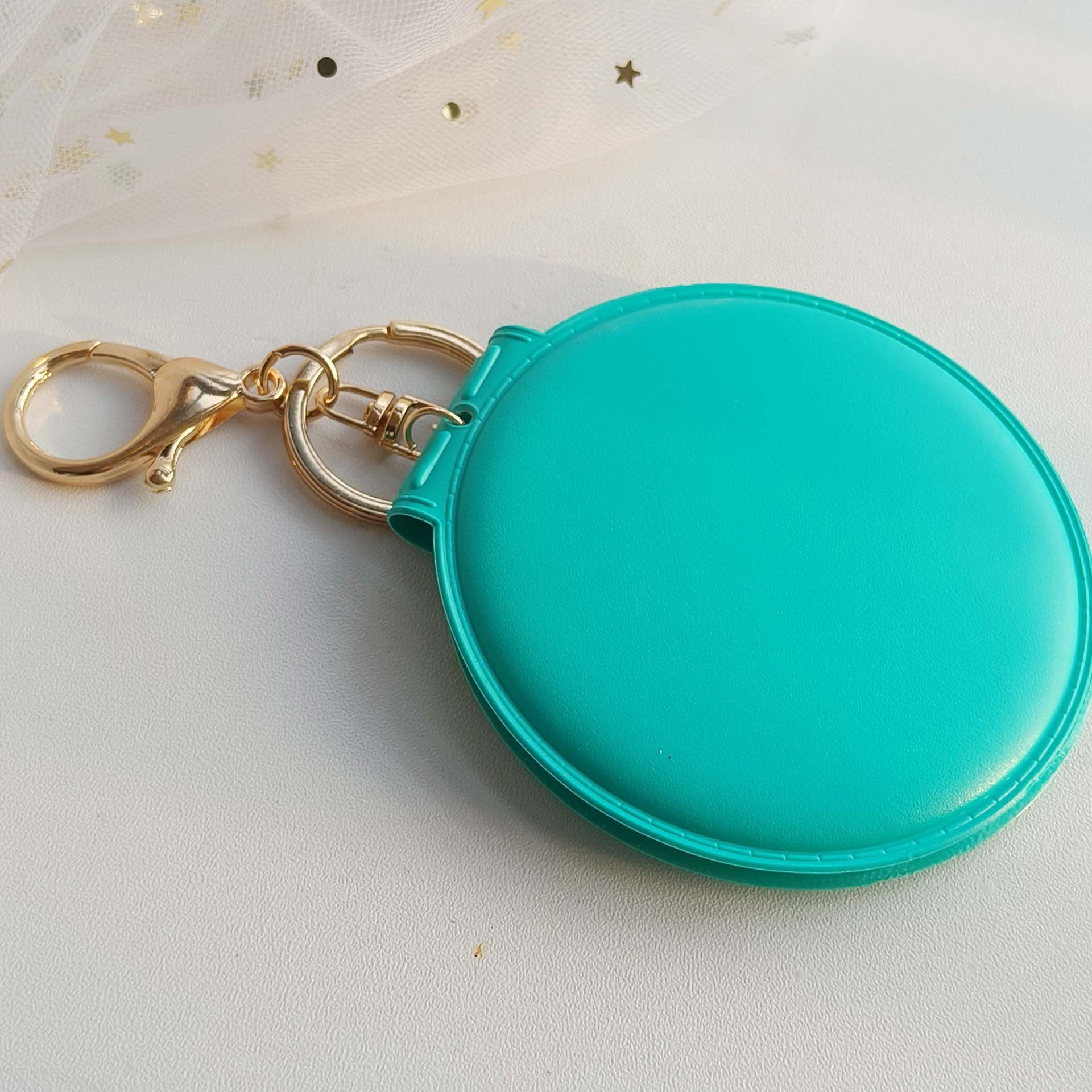 PU Small Round Mirror Keychain lake green