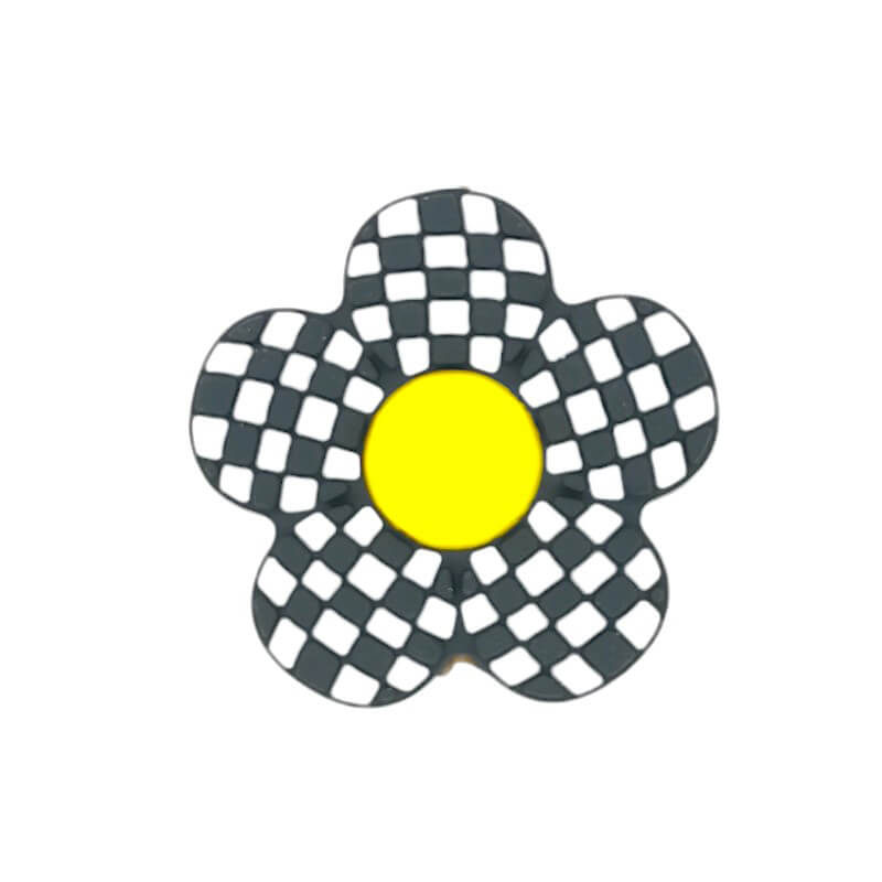 Plaid Floral Silicone Focal Beads black
