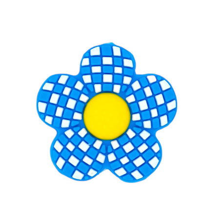 Plaid Floral Silicone Focal Beads blue