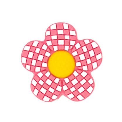 Plaid Floral Silicone Focal Beads pink
