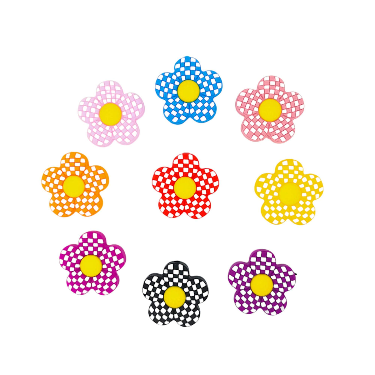 Silicone Focal Beads Plaid Floral Red Center Yellow Gingham 20pcs