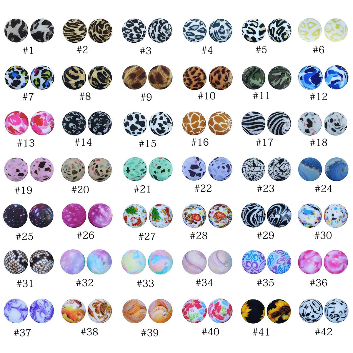12mm Printed Silicone Beads Animal Print Designs 50pcs 2
