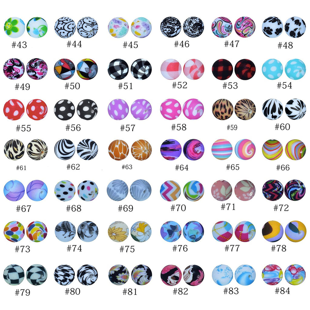 12mm Printed Silicone Beads Animal Print Designs 50pcs 3