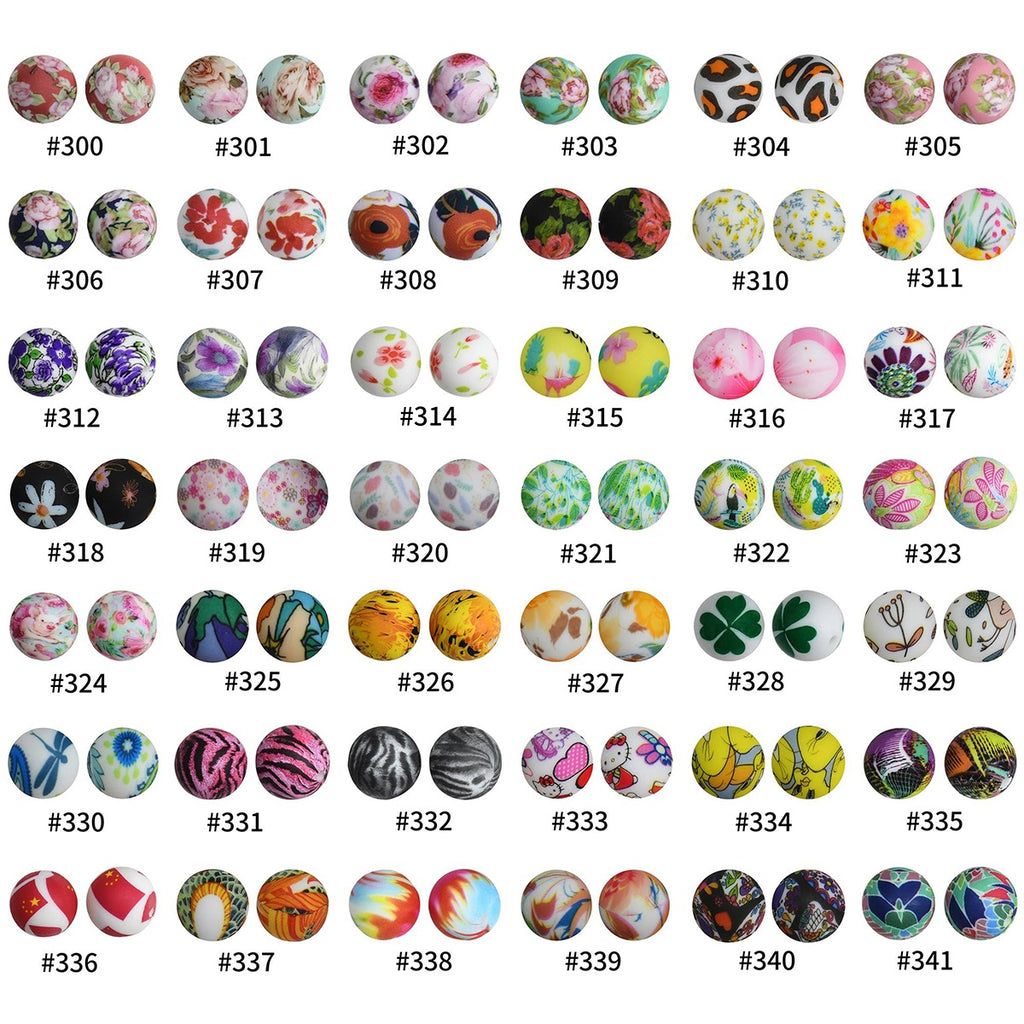 19mm Silicone Beads Printed Animal Pattern 50pcs 7