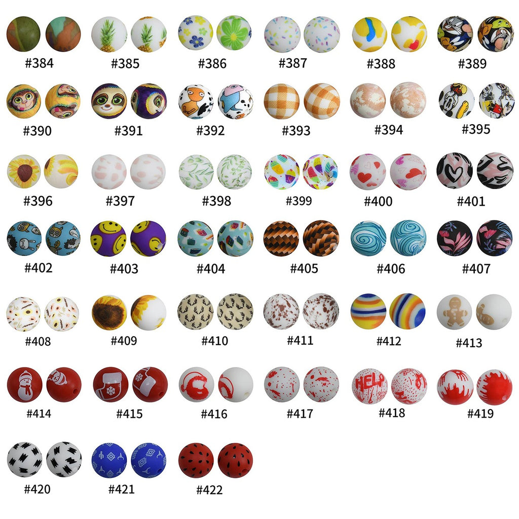 19mm Silicone Beads Printed Animal Pattern 50pcs 9