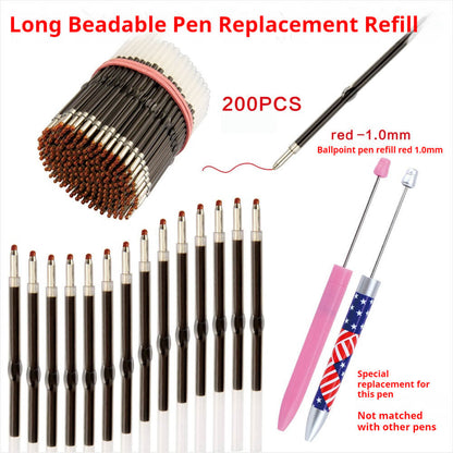 Red ballpoint pen refill for long beadable pen