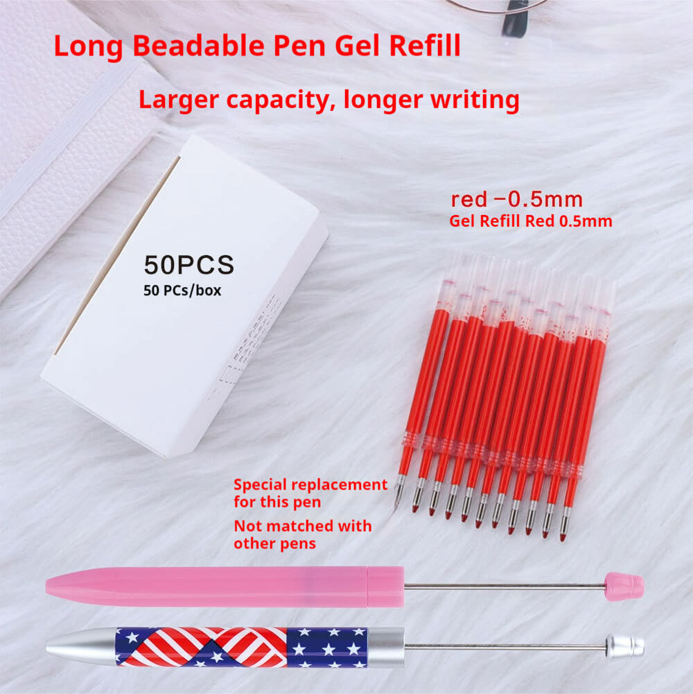 Red gel refill for long beadable pen