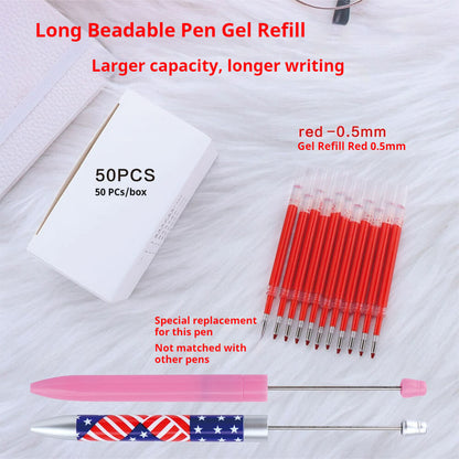 Red gel refill for long beadable pen