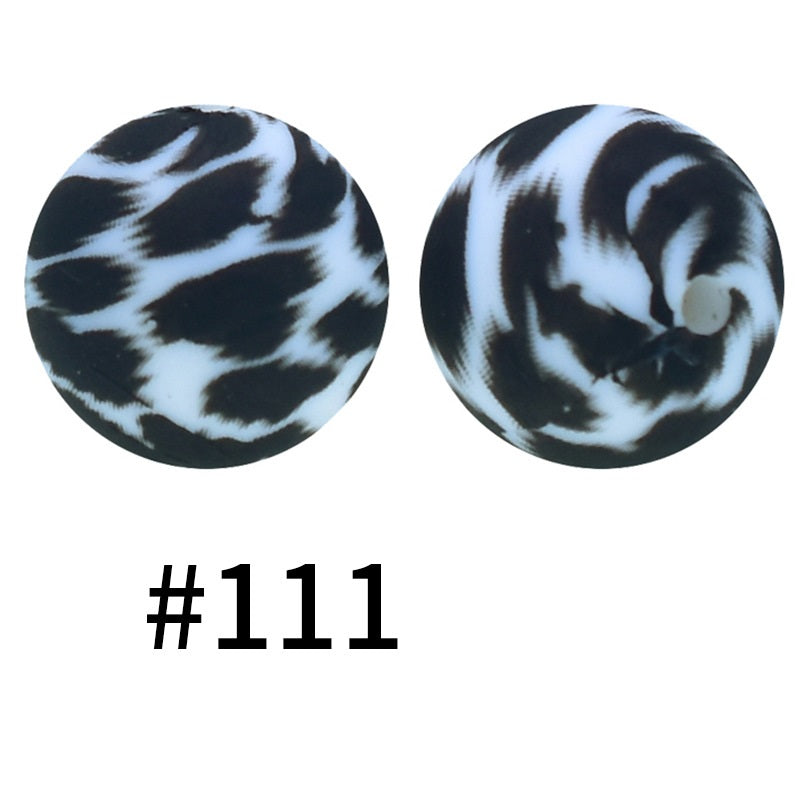 19mm Silicone Beads Printed Animal Pattern 50pcs